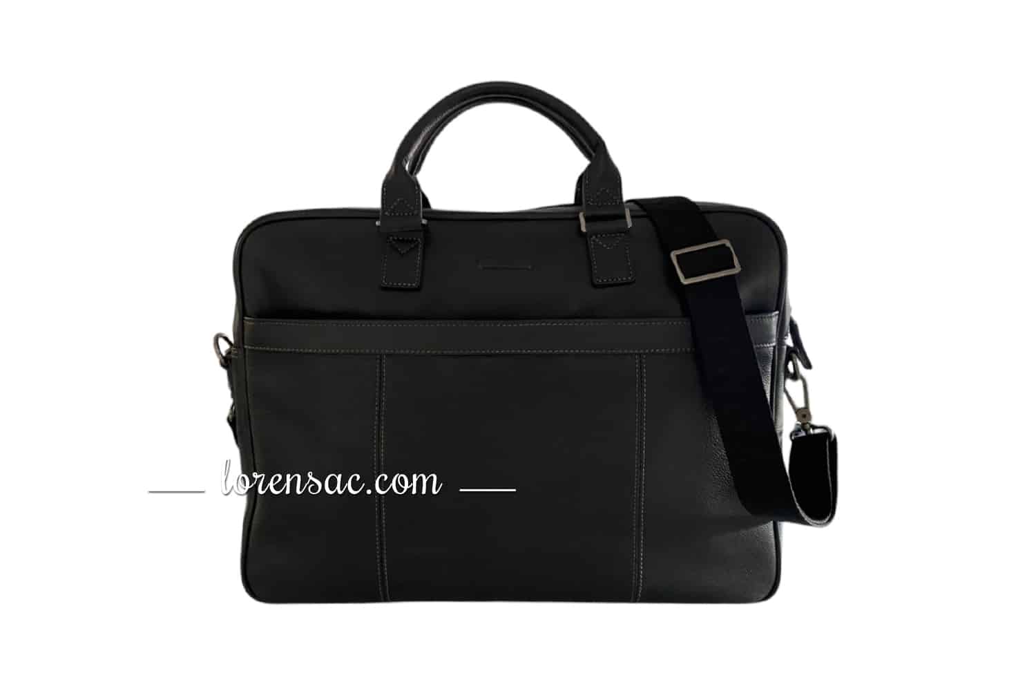 Sac ordinateur 17 pouces en cuir noir avec bandoulière